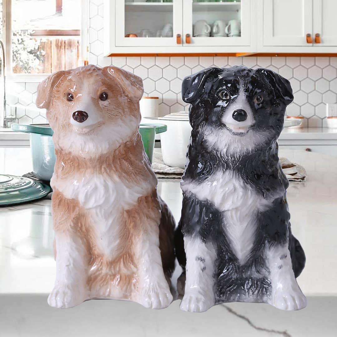 Border Collies ceramic salt and pepper shaker set