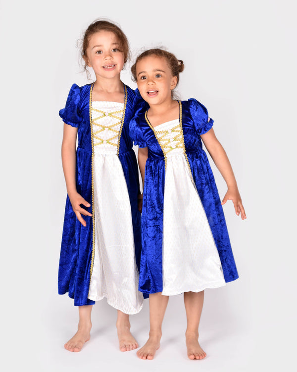 Princess dress in blue velvet size 122-128 cm for children aged 6 to 8