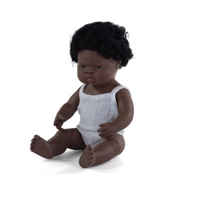 ML Poupées: POUPÉE GARCON AFRICAIN 38cm, parfumée vanille, imperméable, poupée sexuée, en résine, en boîte cadeau. Made in Spain, 10m+