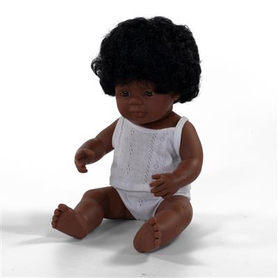 ML Poupées: POUPÉE FILLE AFRO-AMERICAINE 38cm, parfumée vanille, imperméable, poupée sexuée, en résine, en boîte cadeau. Made in ES, 10m+