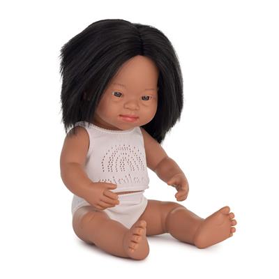 ML Poupées: POUPÉE FILLE LATINO-AMERICAIN avec SYNDROME de DOWN 38cm, parfumée vanille, imperméable, poupée sexuée, en résine, en boîte cadeau. Made in Spain, 10m+