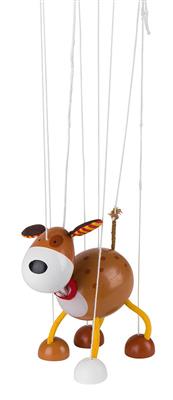 Marionette: CHIEN H15,5cm, bois et tissu, 3+