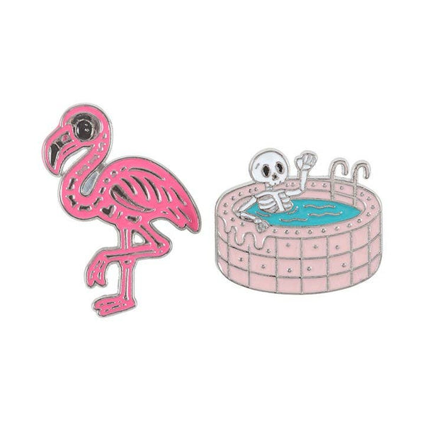 Dead Cool Summer Pin - Skeleton and Flamingo