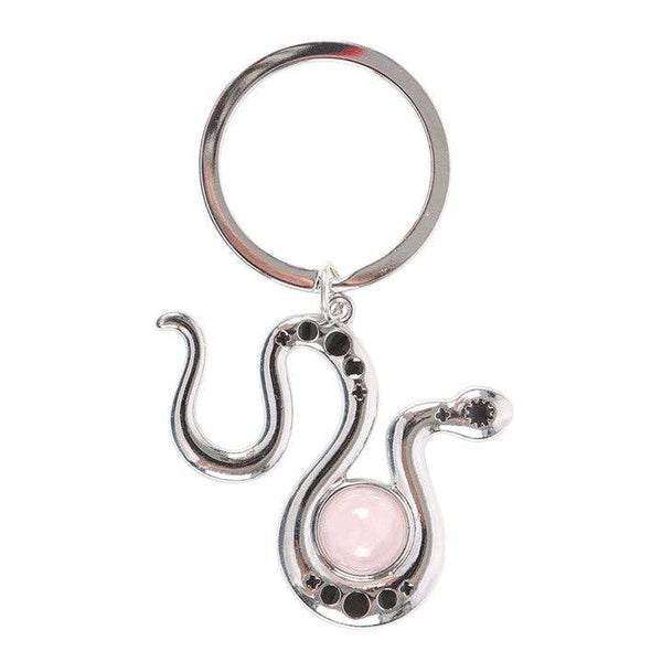 Snake keychain with rose quartz crystal