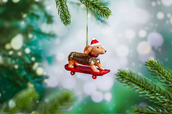 Dachshund on Skateboard Christmas Ornament