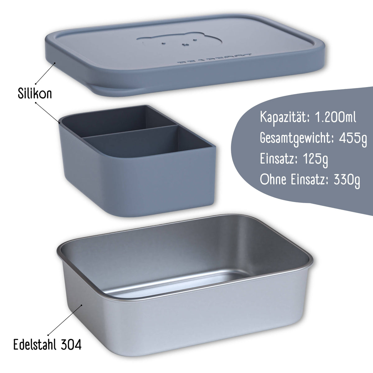 Kids' Stainless Steel Lunch Box with Silicone Insert - Blue