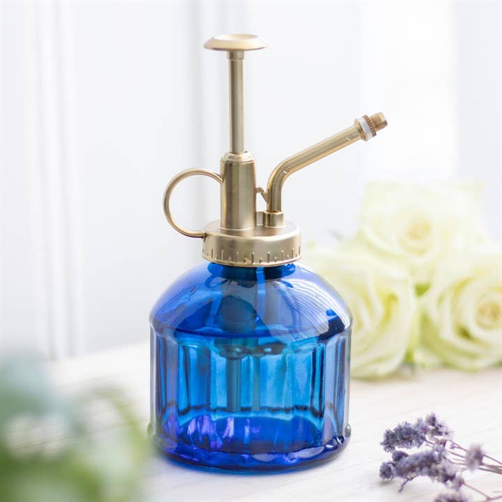 Petit vaporisateur en verre bleu pour plantes