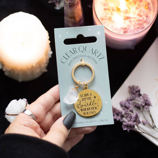 Porte-clés avec Cristal de Quartz « Leave a Little Sparkle wherever you go »