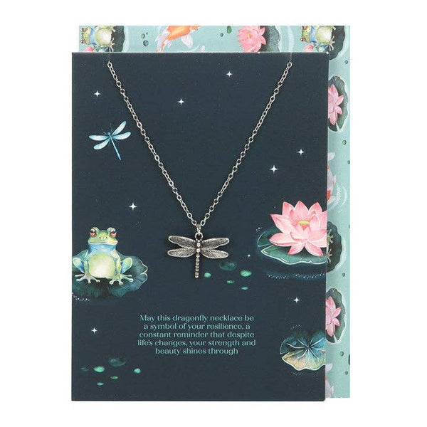 Dragonfly necklace on greeting card