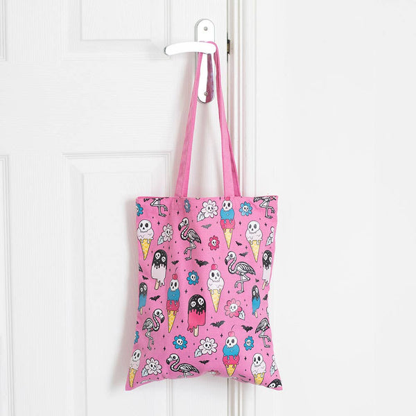 Gothic tote bag printed "Pink Dead Hot Days"
