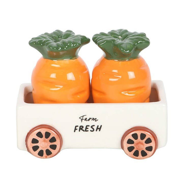 Salière et poivrière Carottes dans un chariot