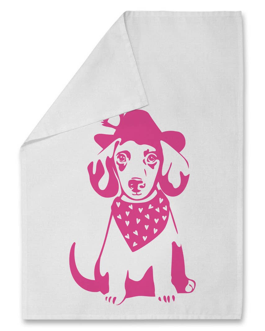 Dachshund Tea Towel with Hat