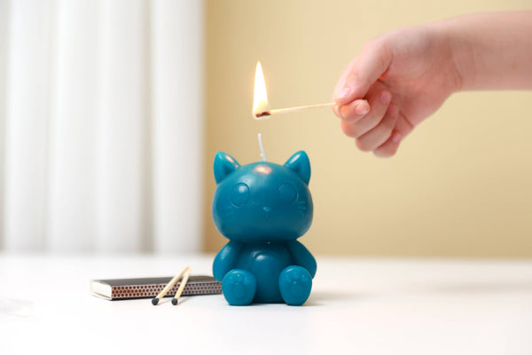 Petrol Blue Cat Candle