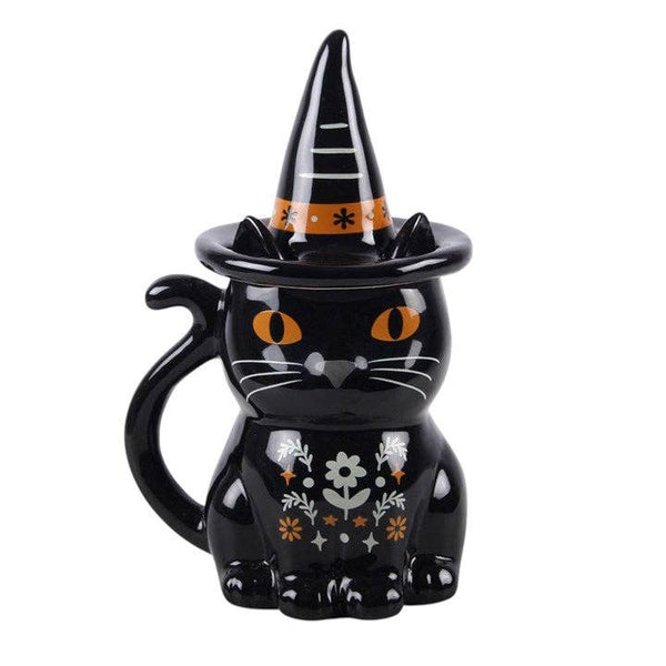 Black Cat Halloween Lidded Mug — Frightful Folk