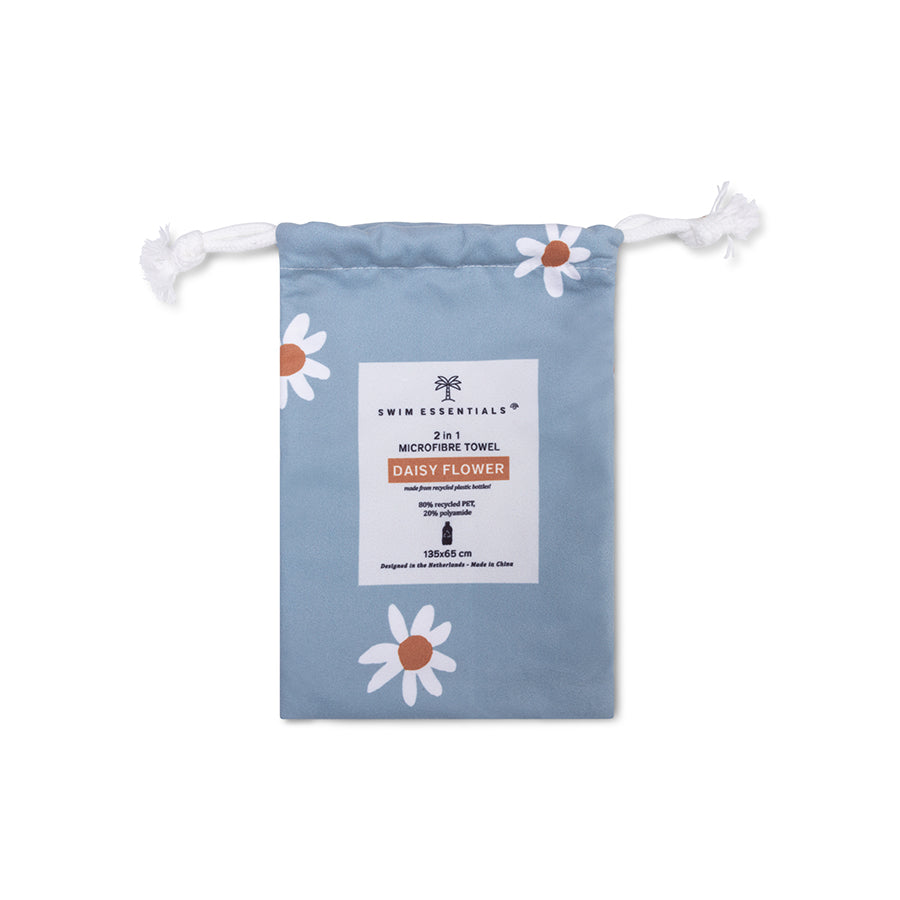 Microfiber Beach Towel - Blue - Daisy Flower 135 x 65 cm
