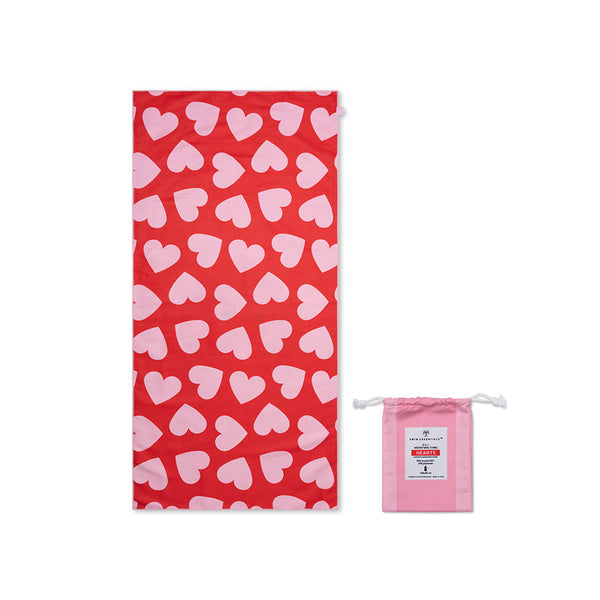 Microfiber Beach Towel - Red - Hearts - 135 x 65 cm