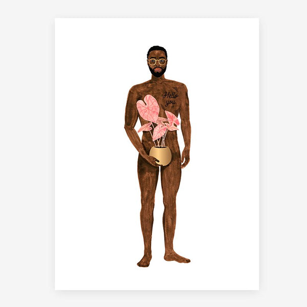Naked boy with a plant - Affiche