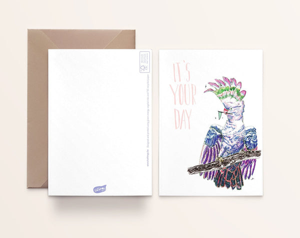 Carte d’anniversaire Cacatoès Kathings avec enveloppe, format A6 éco-responsable
