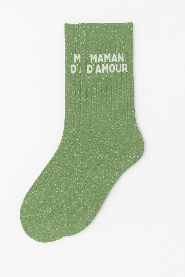 Sequin Message Socks "Mum of Love" - Green