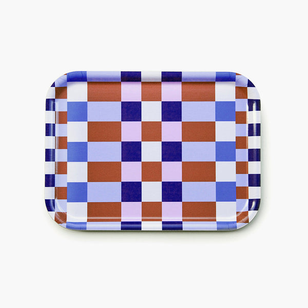 Caramel/Sky CHECKER MIX Rectangular Serving Tray - 27x20 cm
