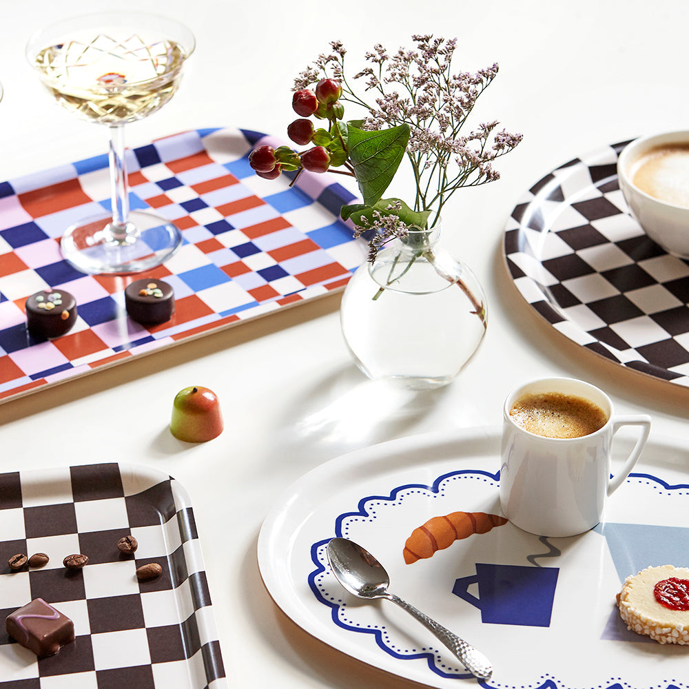 Caramel/Sky CHECKER MIX Rectangular Serving Tray - 43x22 cm