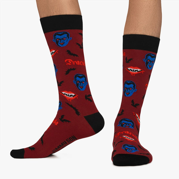 Dracula and Bat Socks - Dark Red