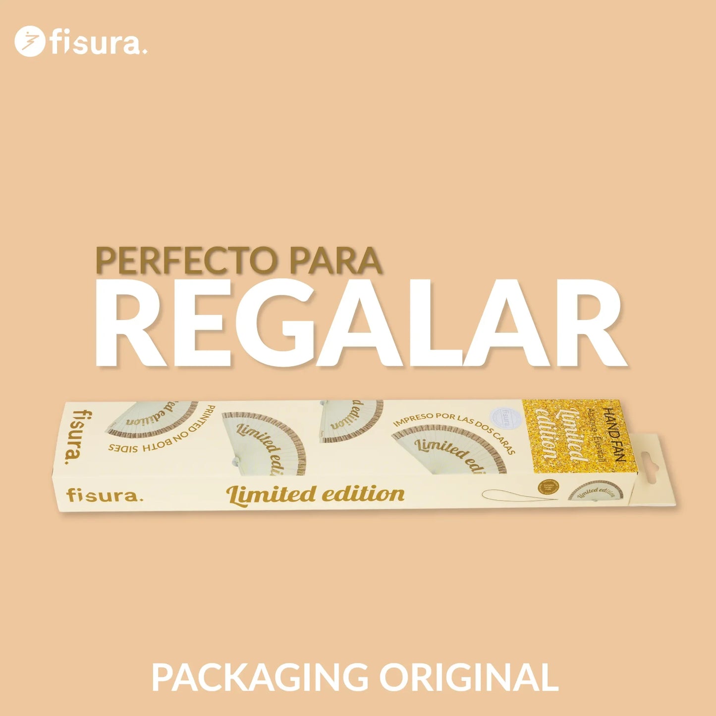 Éventail Imprimé « Limited edition » Paillettes Dorées – Fisura – vue 6