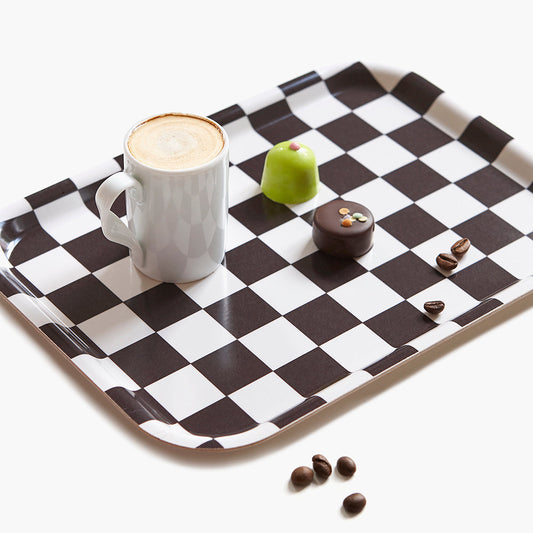 Espresso/Cream CHECKER Rectangular Serving Tray - 27x20 cm