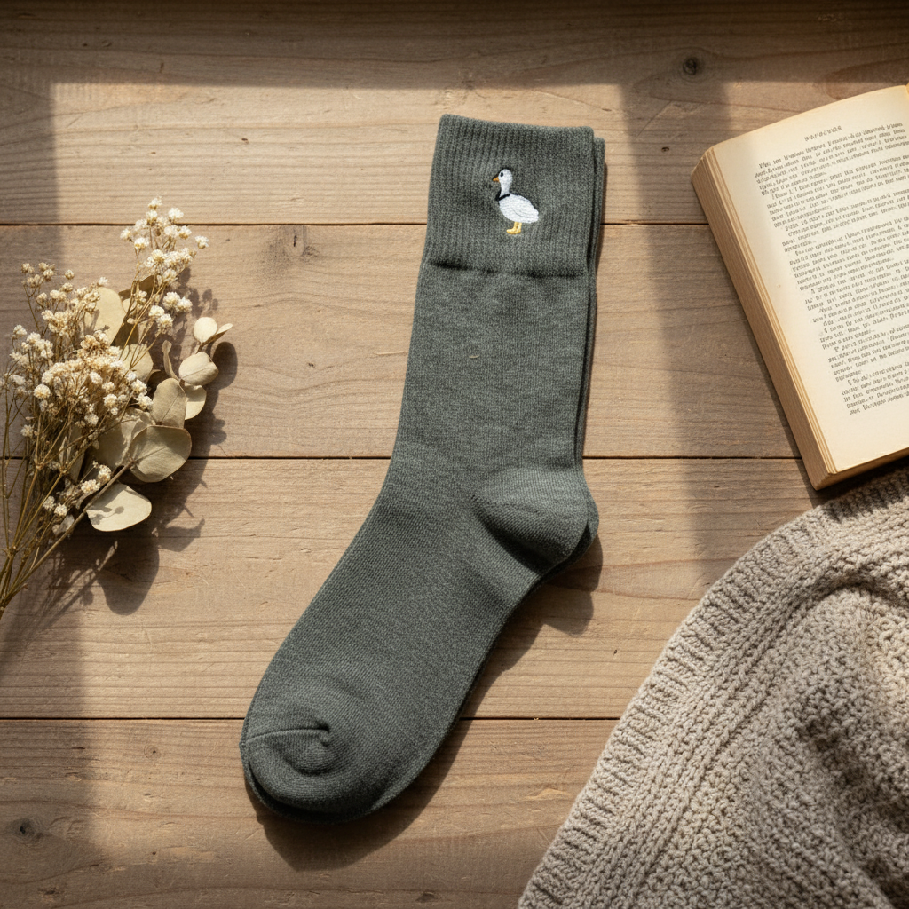Embroidered White Duck Socks