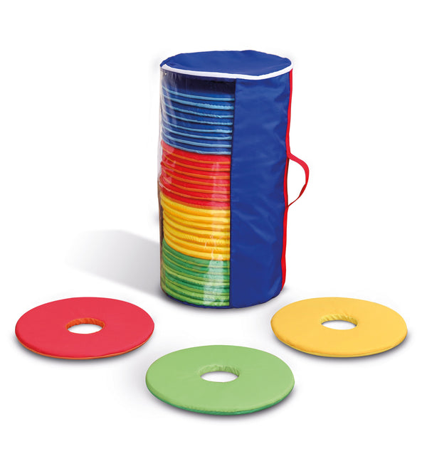 Rainbow round rugs with tote bags
