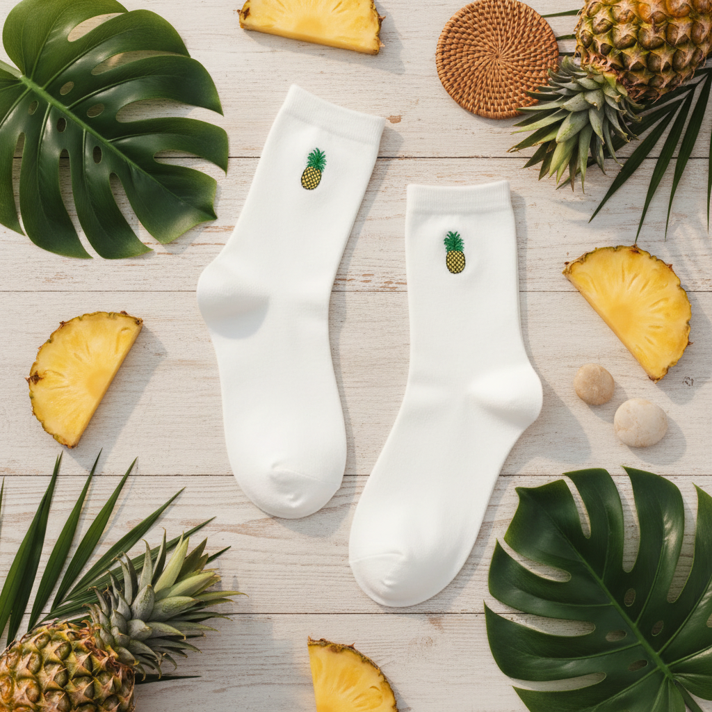 Embroidered Pineapple Socks