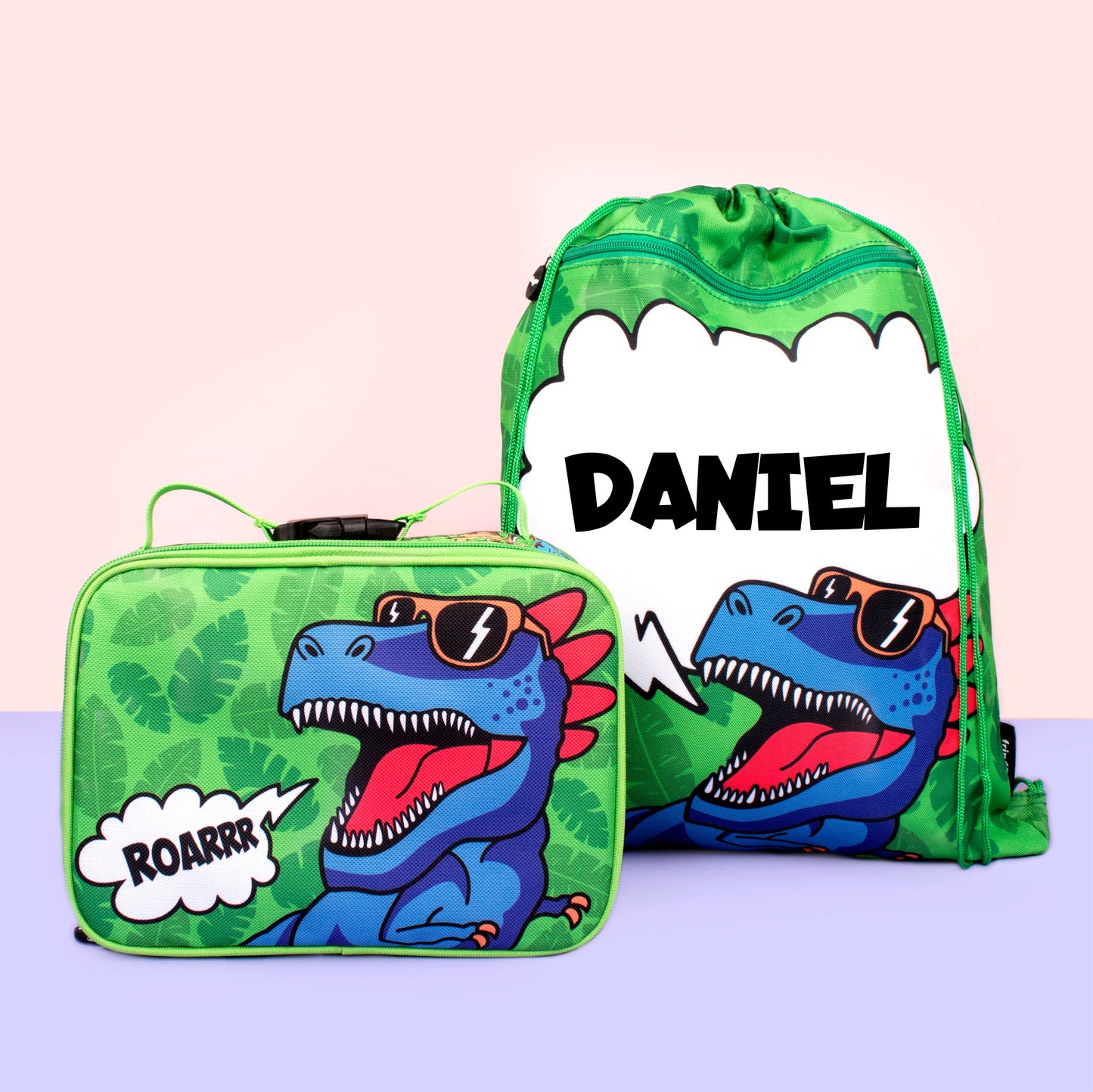 Personalized Drawstring Bag - Dinosaur Blue