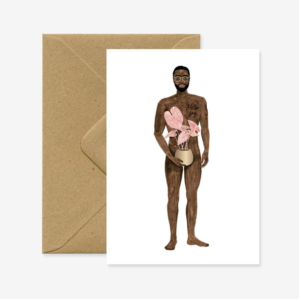 Naked boy with a plant - Carte de voeux