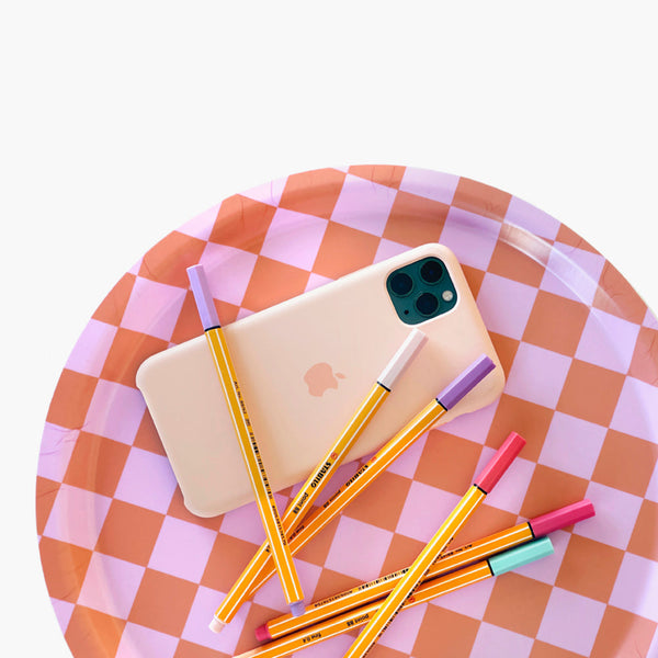 CHECKER Orange/Pink Round Serving Tray - 31 cm
