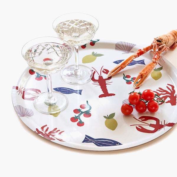 'Seaside Lunch' Round Serving Tray - 38 cm