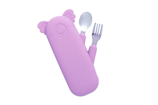 Zoe the Koala Cutlery Set with Silicone Case Lilac