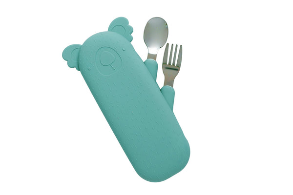 Zoe the Koala Cutlery Set with Silicone Case Sea Green