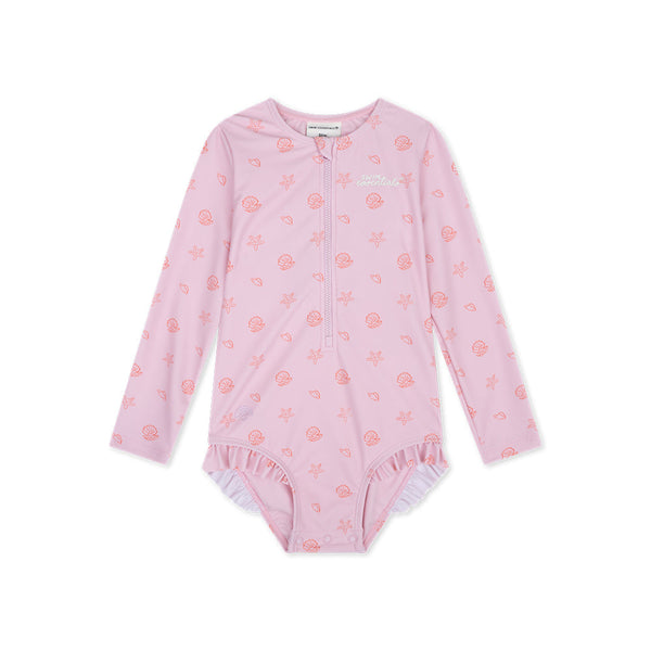 UV Swimsuit Girls With Long Sleeves - Pink - Shell Tastic