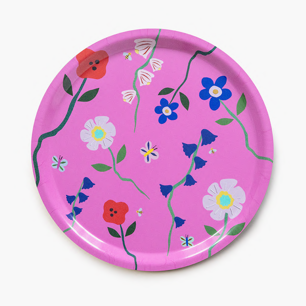 'Wildflowers' Fuchsia Round Serving Tray - 31 cm