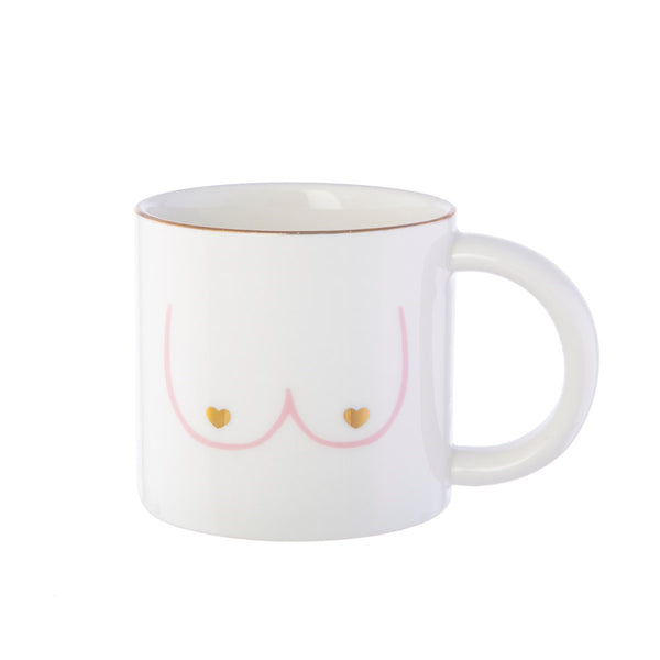 Girl Power Mug with boob and gold heart pattern