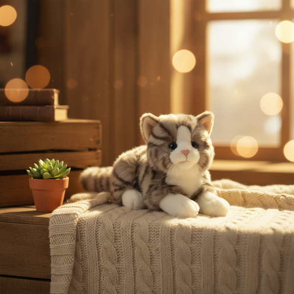 Peluche Chat Couché Gris – 20 cm - Teddy Hermann