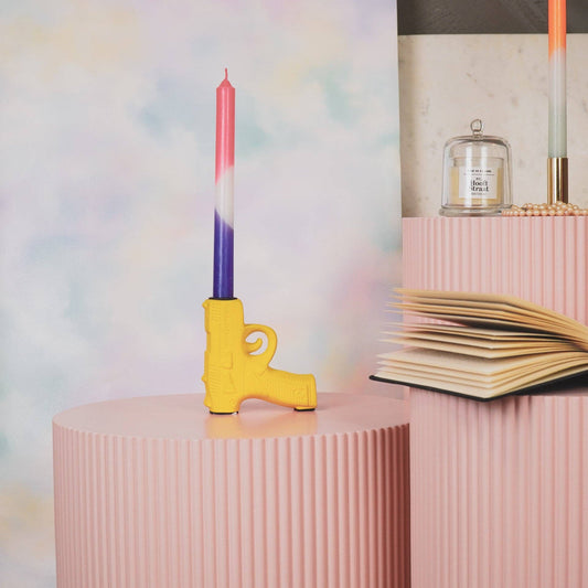 Bougeoir - Pistolet - Céramique - Jaune Néon - 12x5x12cm
