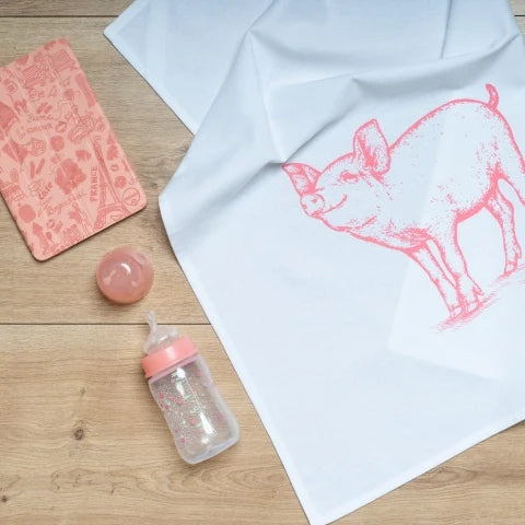 Pink Pig Tea Towel