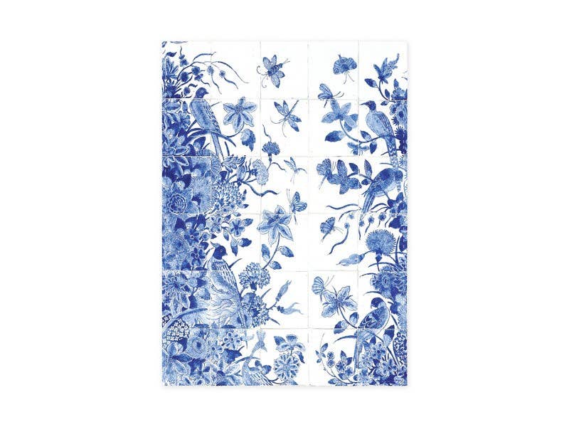 Dish towel with tile and blue bird design