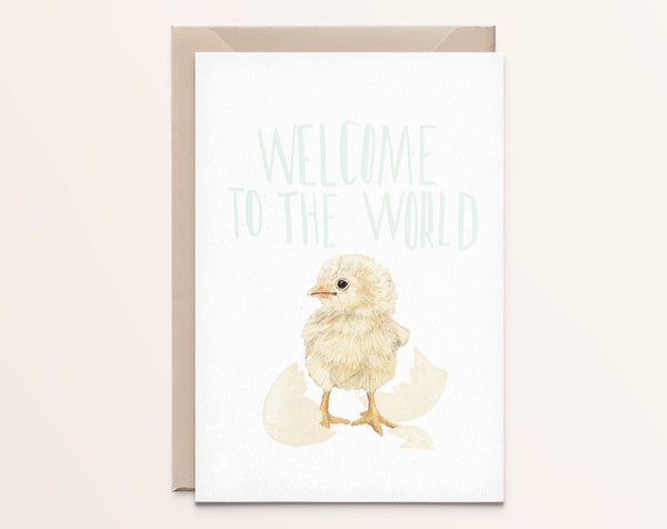 Carte de naissance Poussin Kathings Welcome to the World avec enveloppe, format A6 éco-responsable