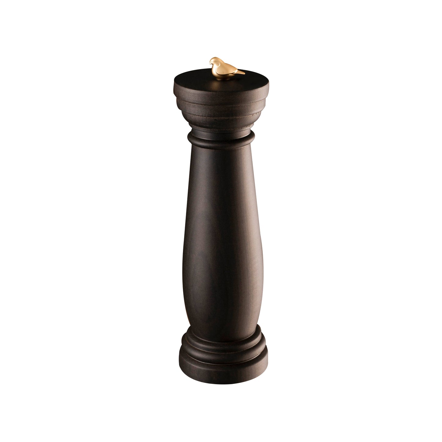 "Column" spice mill in matte black beech with gold bird