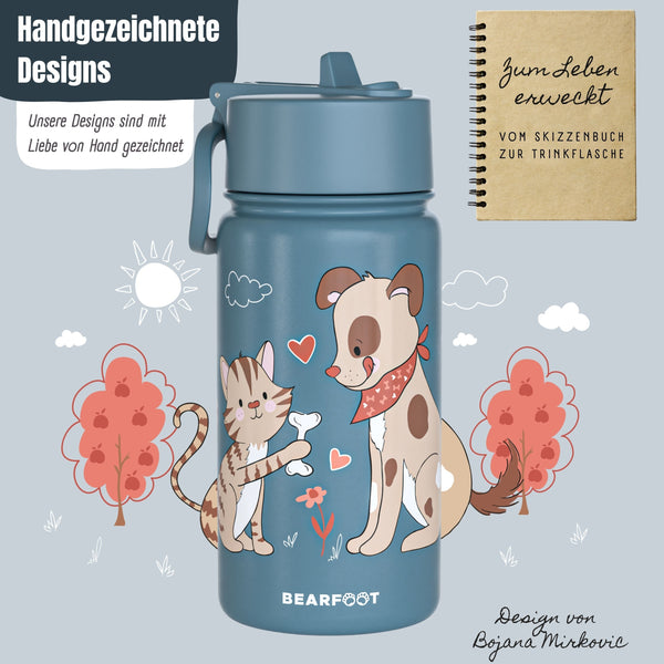Thermo Kids Water Bottle Stainless Steel - Dog & Cat blue