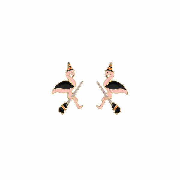 Halloween Flamingo Earrings - Witch