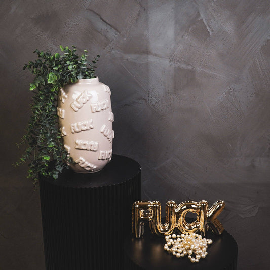 Vase - 'FUCK' - Céramique - Beige - 17x17x27cm