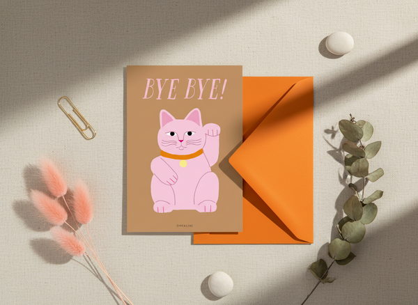 Greeting Card - Lucky Cat "Bye Bye"